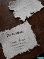 Price tags made from hand-made paper from recycles newspaper